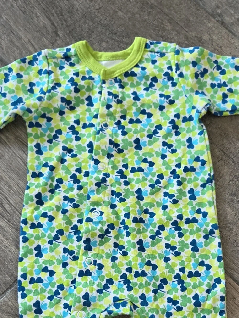 Zutano EUC 3 Months Blue/Green Shamrock Print Footie Romper and Hat
